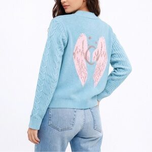 2 to 5 Aqua Blue Cable Knit Angel Wings Buttoned Cardigan Sweater Size Medium